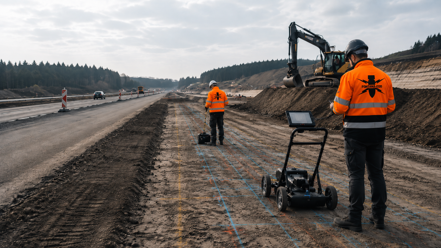 EOD Kampfmittelprüfung im Straßen- und Tiefbau mit Georadar im Autobahnbau